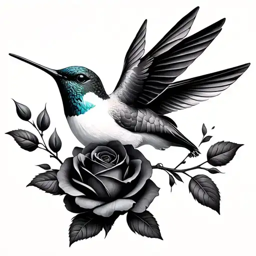 Tiny Minimalist Hummingbird And Rose