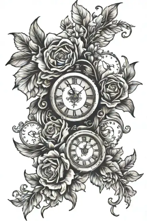 Floral Bouquet With Two Clocks