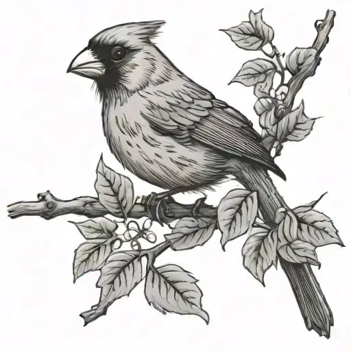 Cardinal Sitting On A Vine Thin Long