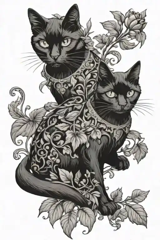 Two Black Cats As Knights With Foliage