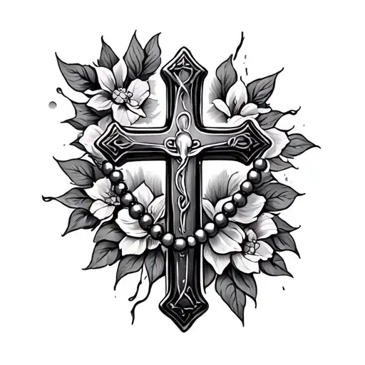 Cross With Rosary Beads