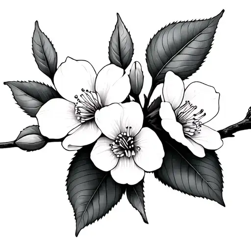 Cherry Blossom Outline With Fine Line Drawing