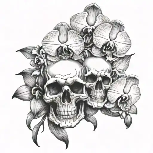 Orchids And Skull Face