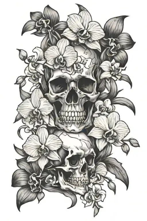 Orchids And Skull Surrounded