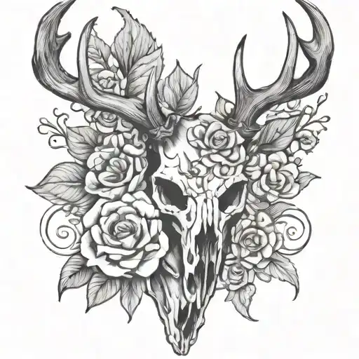Deer Skull With Witch Protection Flower
