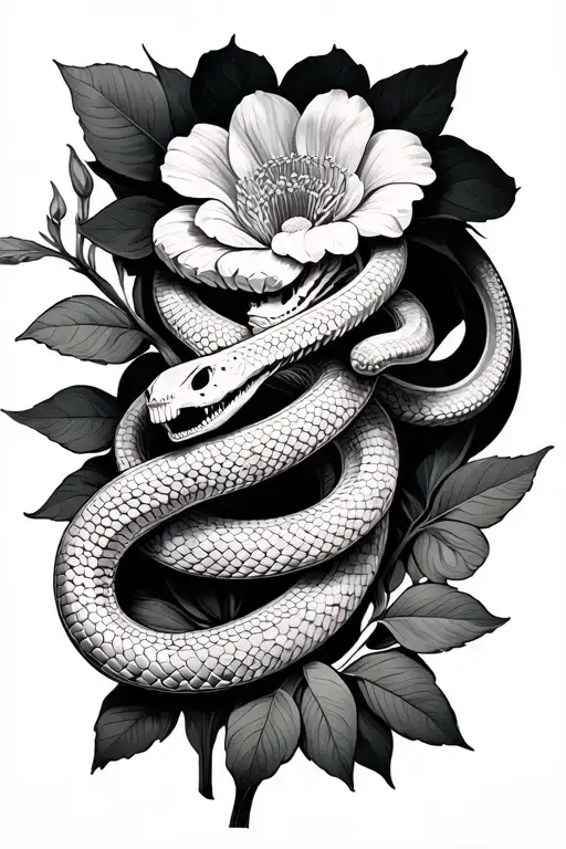 Skeleton Of A Snake Wrapped Around Flower