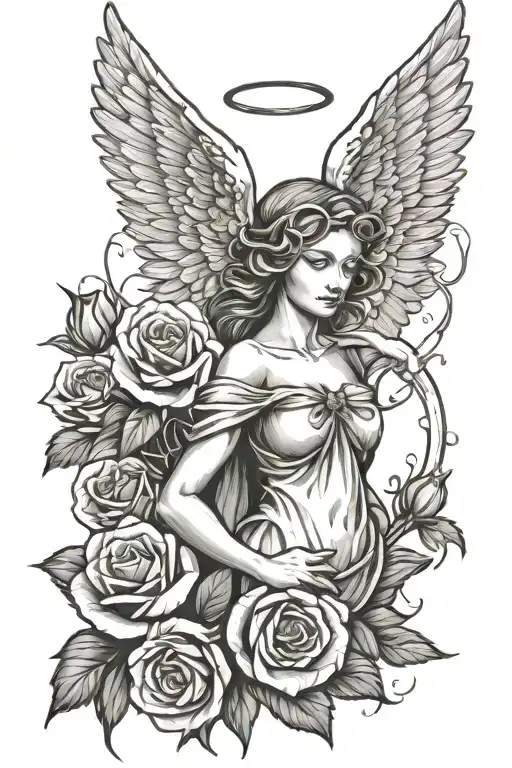 Angel With Rose Intertwined