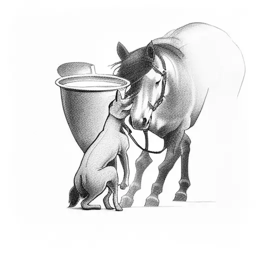 A Silhouette Of A Horse And Dog Sharing A Cup Of Coffee By A Campfire