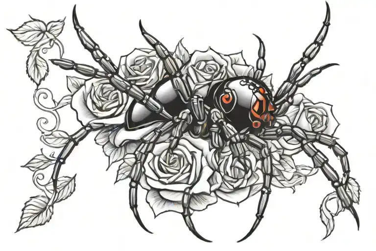Black Widow Spider With Roses Intertwined