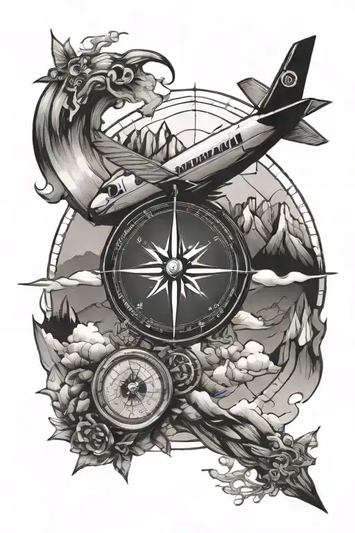 Compass Airplane Mountains Wind Travel