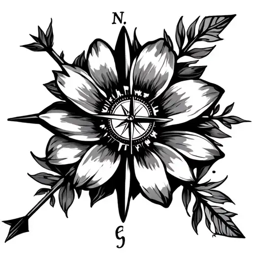 Arrow With Compass And Gardina Flower With Birth Dates