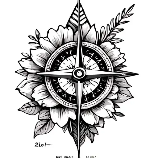 Arrow With Compass And Gardina Flower With Birth Date