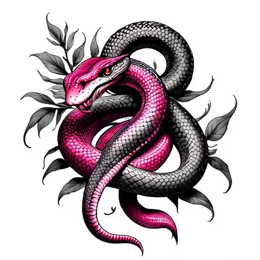 Pink And Snake That Descends Along The Stem