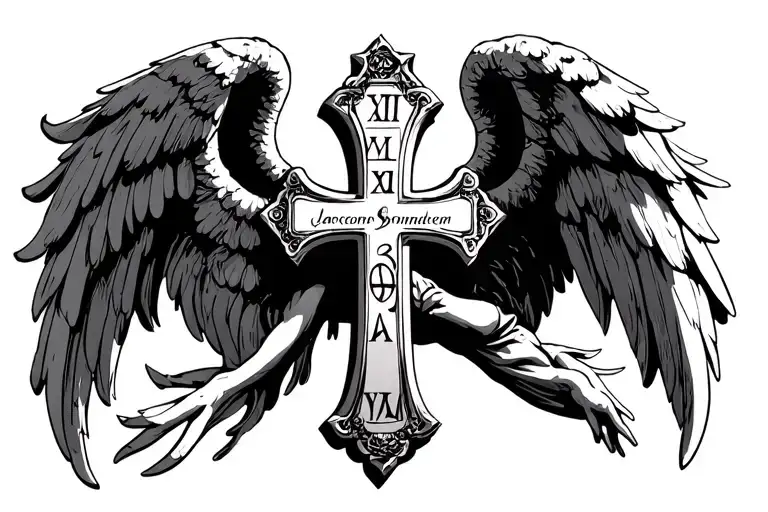 Angel And Cross With Roman Numerals