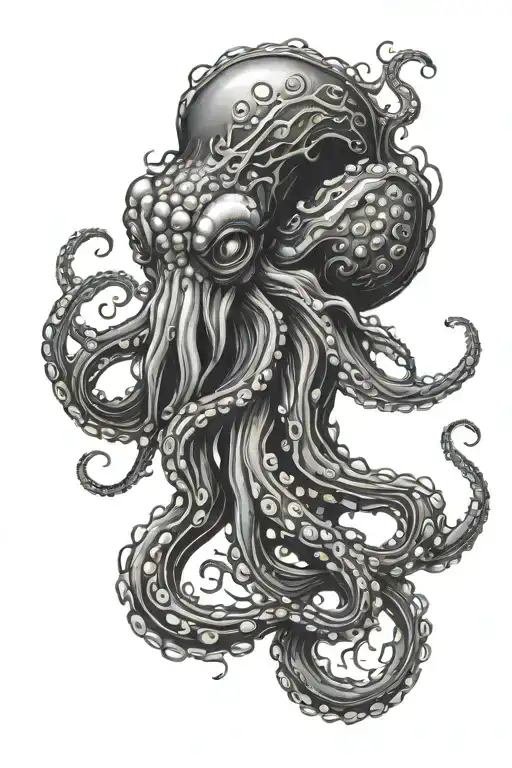 Dark Underwater Octopus Kraken Emerging From The Depths