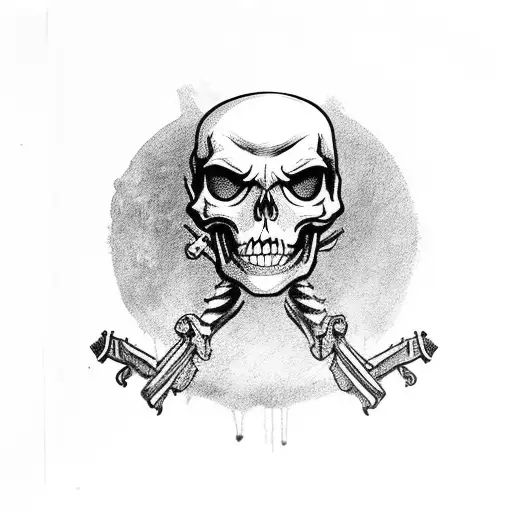 A Fierce Skeleton Marine Soldier With A Gun In Each Hand