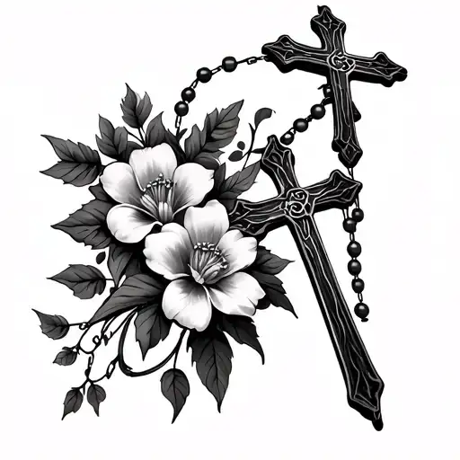Crosses Flowers Wrapped Around Rosary