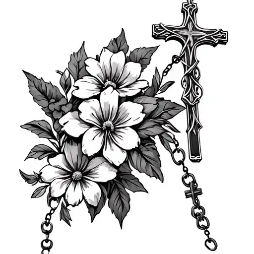 Crosses Flowers Wrapped Around Rosary