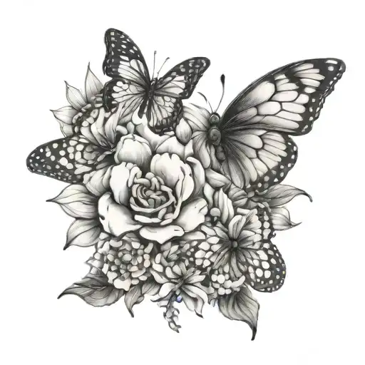 May Birth Flower And April Birth Flower Bouquet With 2 Butterfly