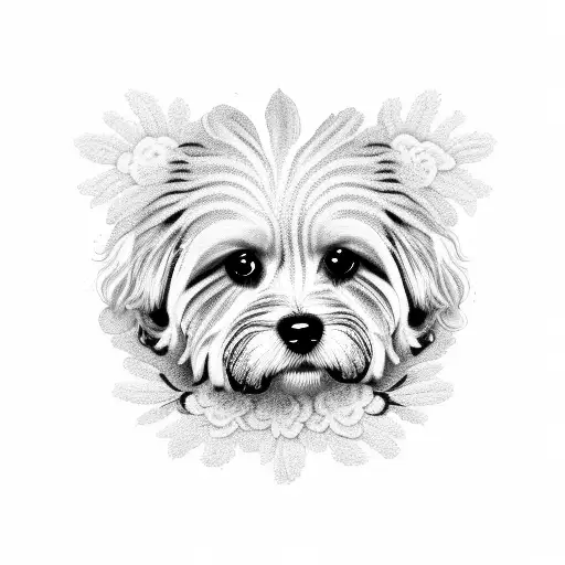 A Realistic Portrait Of A Cavapoo Dog With Intricate Floral Patterns As The Background
