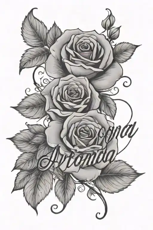 The Name Aronna In Script Cursive Writing And Roses Around As The Background