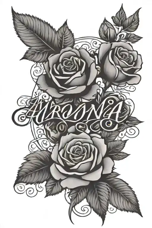 The Name Aronna Written Clearly In Script Cursive Writing With Roses As A Background