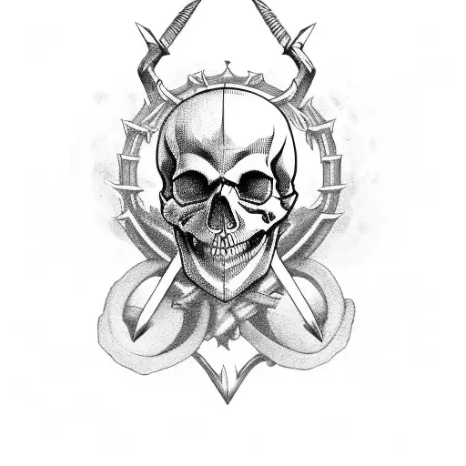 Design A Skull Surrounded By Blades And Swords