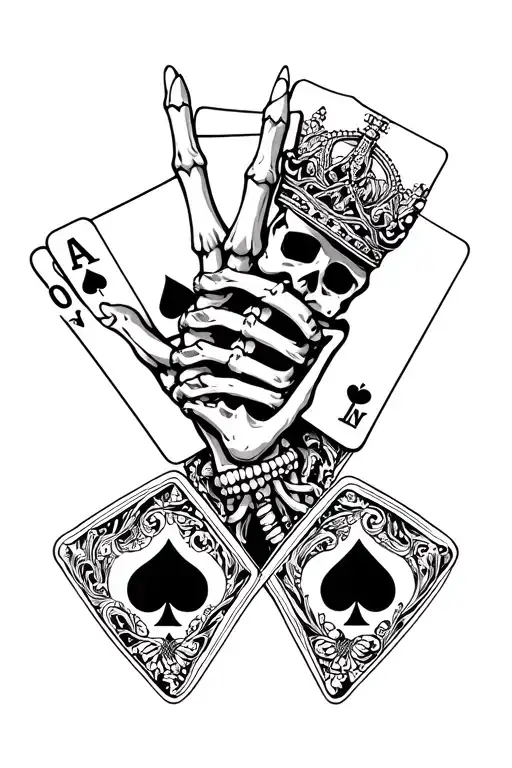 Skeleton Of King And Queen Of Poker Letters Grabbed Hand