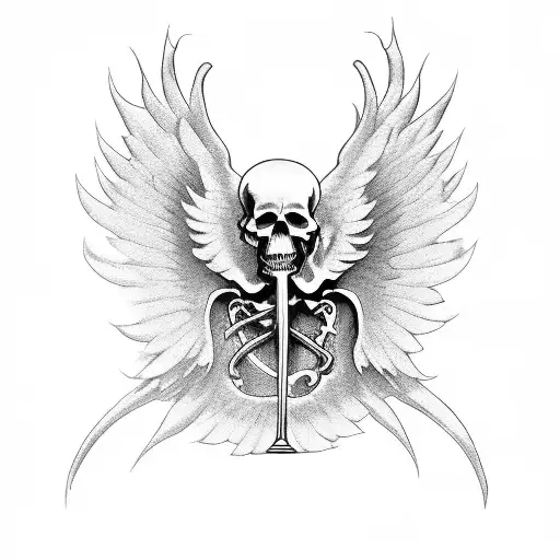 Grim Reaper With Wings In A Trone Reching Out His Hand On A Graveyard