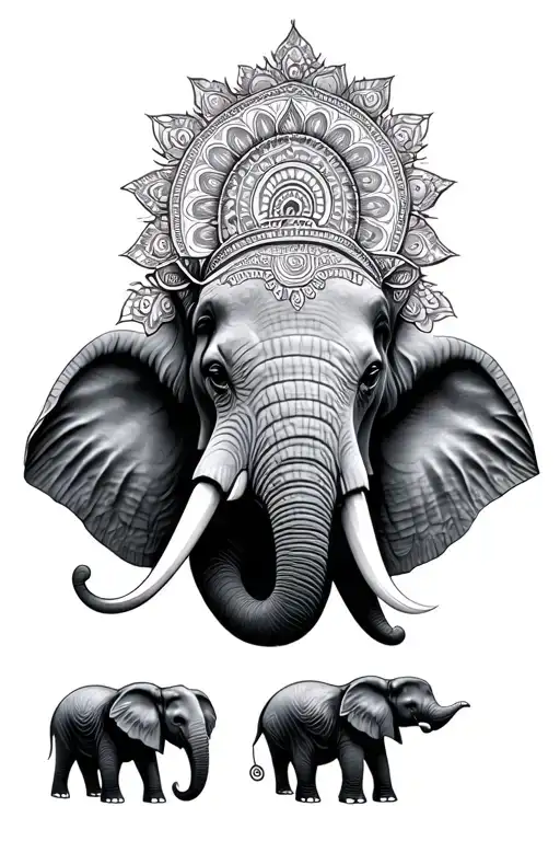 An Elephant Head With 3 Little Elephant Heads Underneath Add Some Mandelas