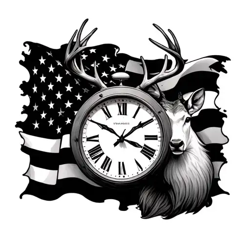 Clock With Amerian Flag And A Deer Head