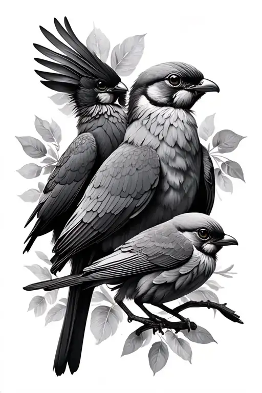 3 Birds With A Big Mama Bird