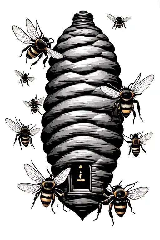 Bee Hive & Bees Flying