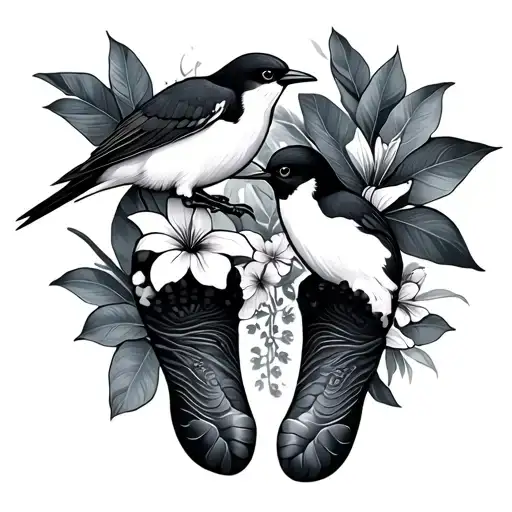Hawaiian Tattoo And Footprints And Brids