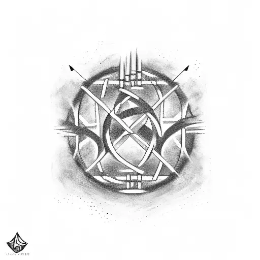 A Black-grey Tattoo Of An Arrow Breaking Through A Dna Molecule