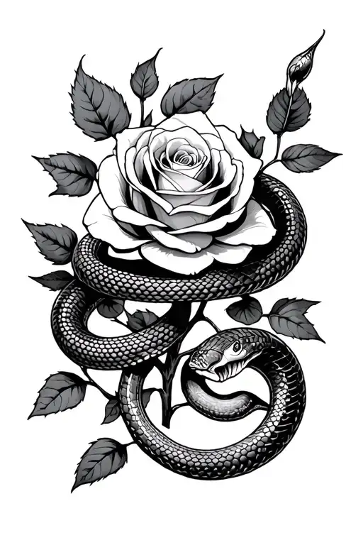 A Snake Wrapped Around The Stem Of A Burning Rose Bush