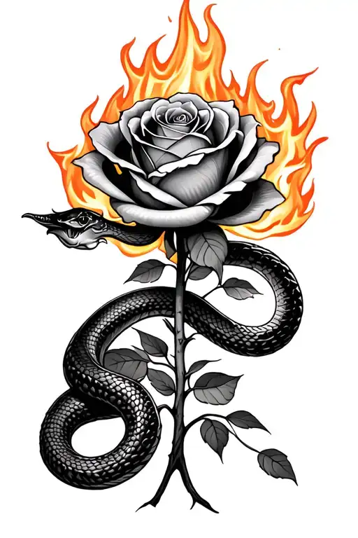 A Snake Wrapped Around The Stem Of A Burning On Fire Rose Bush