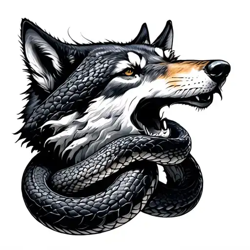 Wolf Eating Snake Wrapped