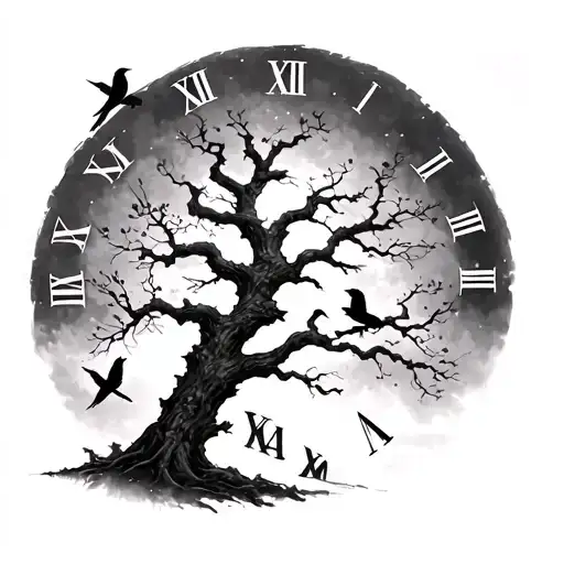 Tree With Birds With Roman Numerals