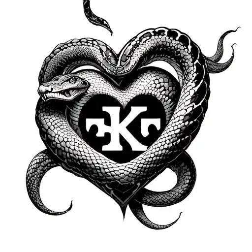 A Capital Ku In A Heart Surrounded By A Snake Striped In Black And White
