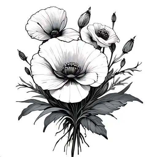 Poppy And Spiderlily Bouquet Fine Line