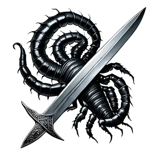 Centipede Around A Medieval Sword