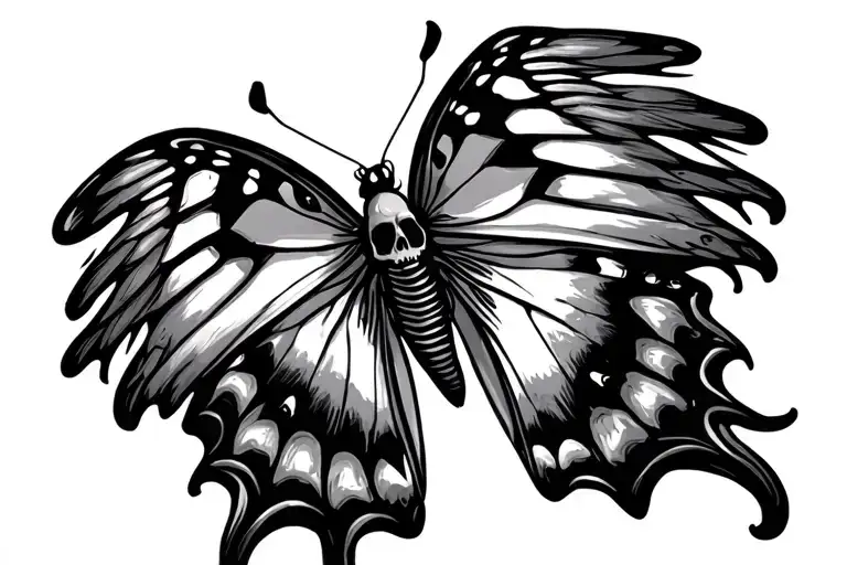 Butterfly With Skull In Wings Spread