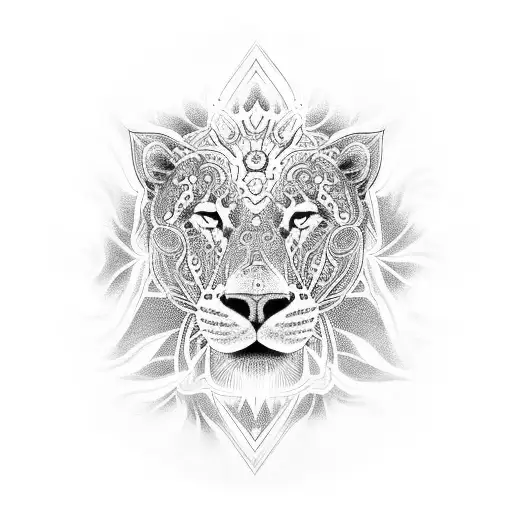 A Black-grey Tattoo Of A Meditating Leo Surrounded By Psychedelic Patterns