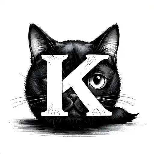 Minimalist Cat Tattoo With Letter K Forming In Its Body