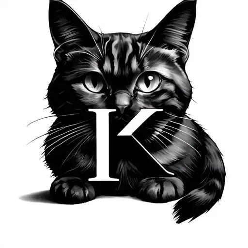 Minimalist Cat Tattoo With Letter K Forming In Its Body