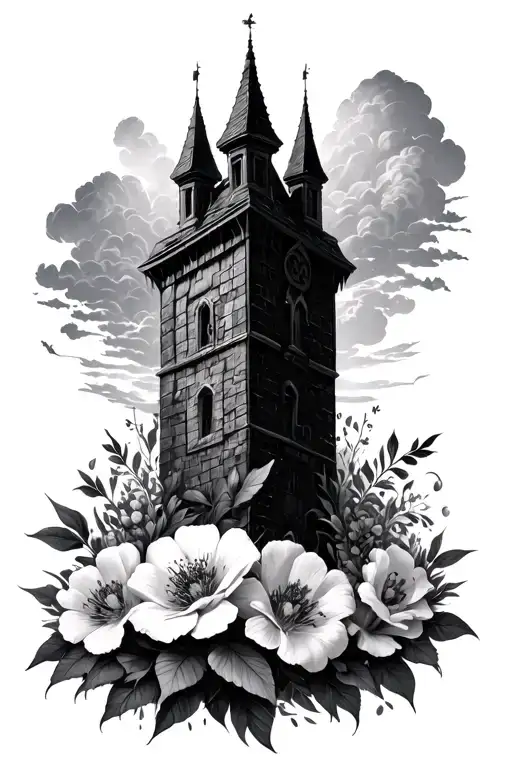 Dark Tower Surrounded By Flowers