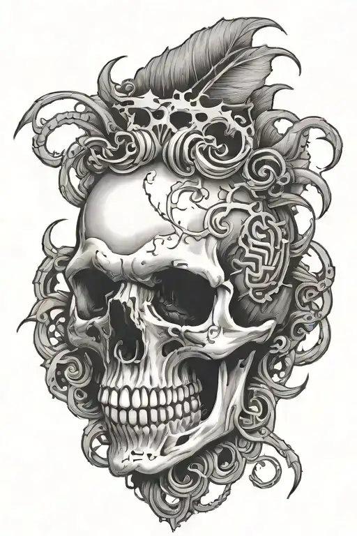 Skull With A Centipide On The Mouth Surrounded