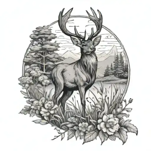 A Majestic Deer Standing Alone In A Field Of Wildflowers