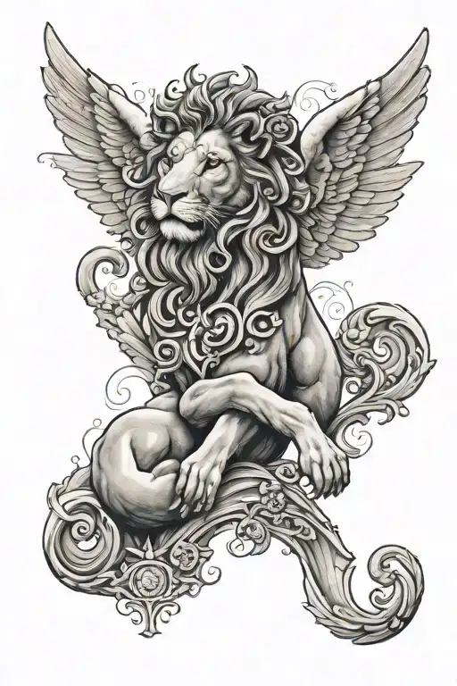 Cross Clouds Lion Lamb Angel